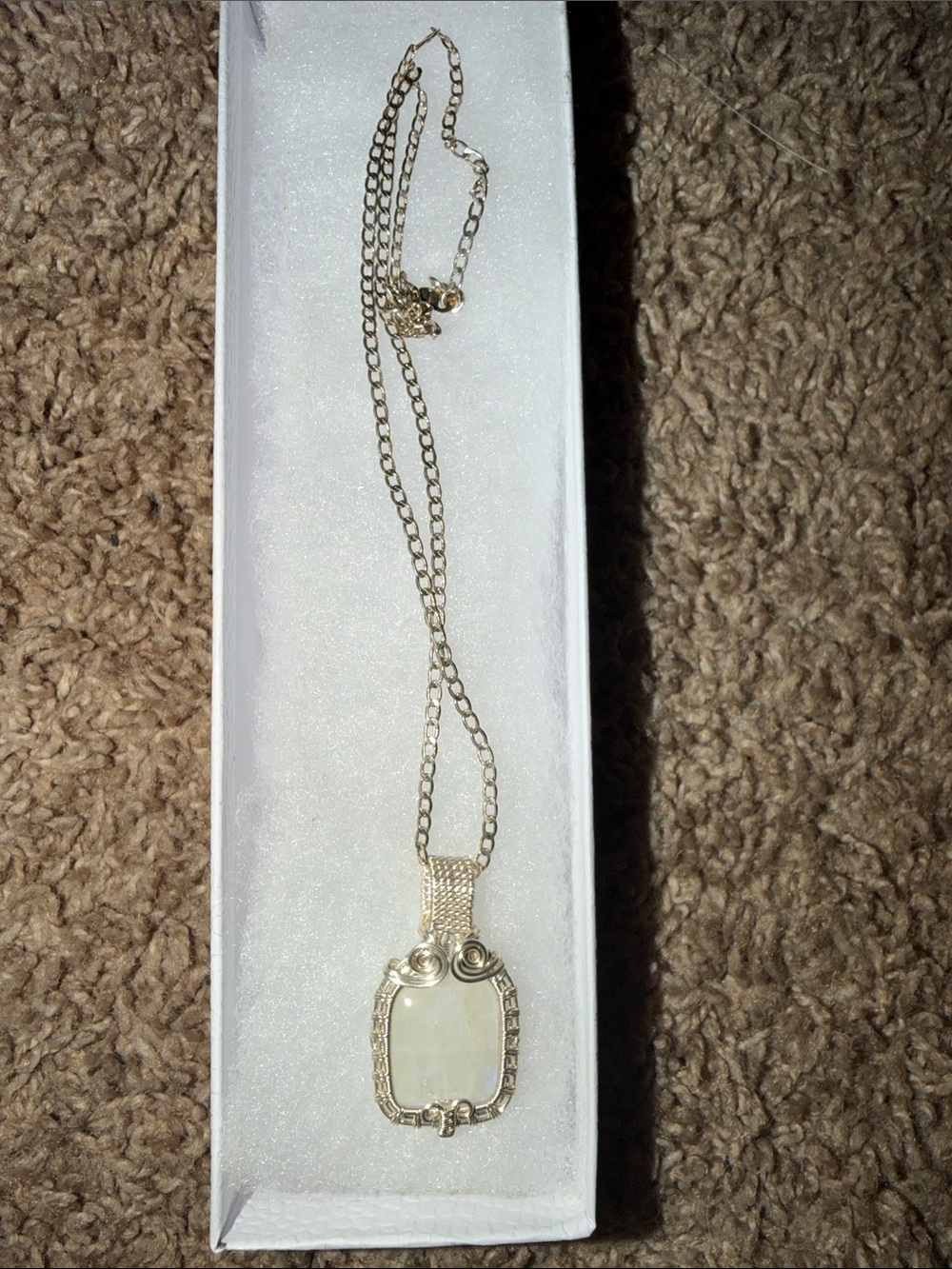 Silver wire wrapped moonstone Pendant Necklace with White Stone - Women Jewelry